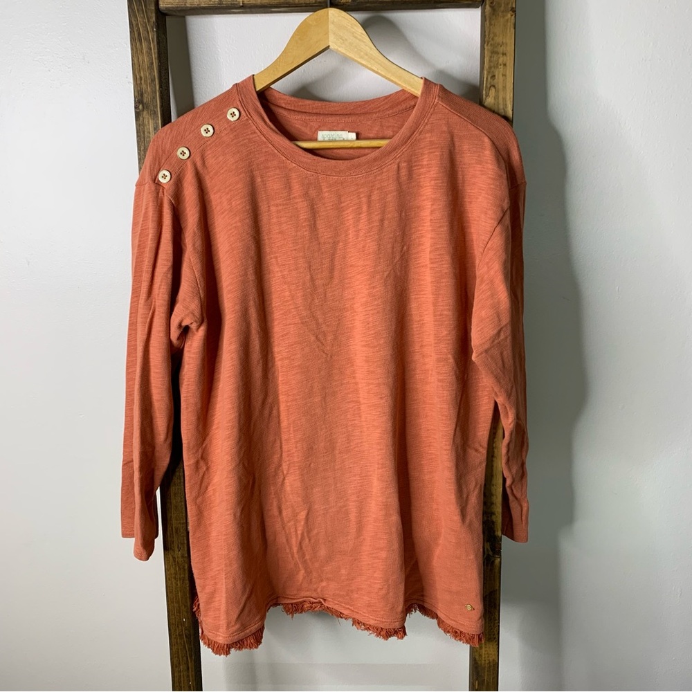 Spartina 449 Orange Hudson Button-Detail Long Sleeve Top
